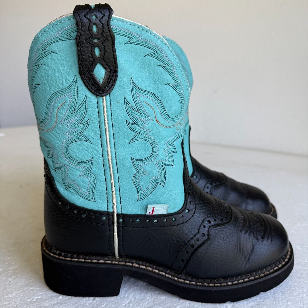 Justin Gypsy Cowboy Western Boots Black Turquoise Blue Leather L9905 Women 6.5